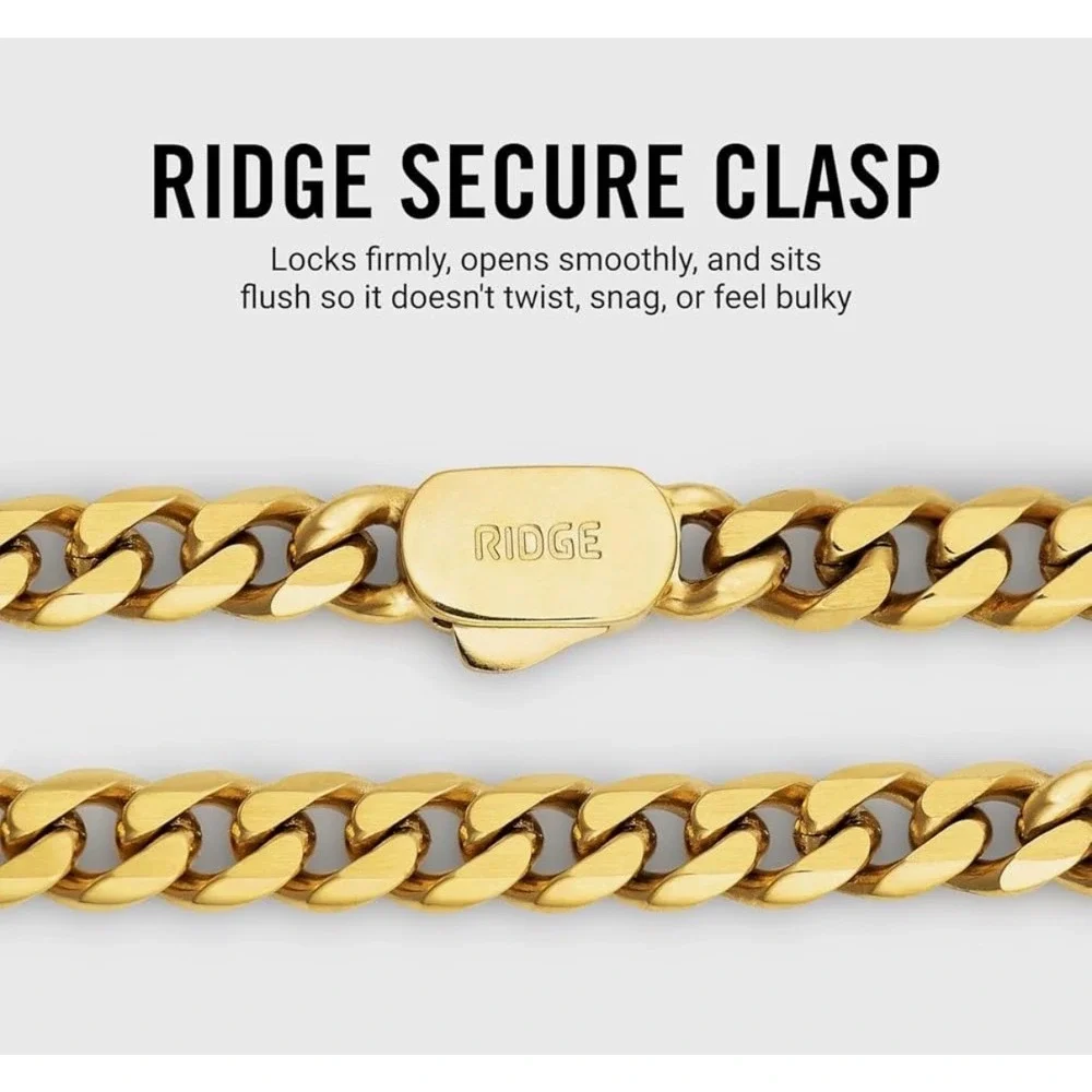 RIDGE 6mm 18K Gold Curb Bracelet Mens Rugged Durable Secure Clasp 8 inch